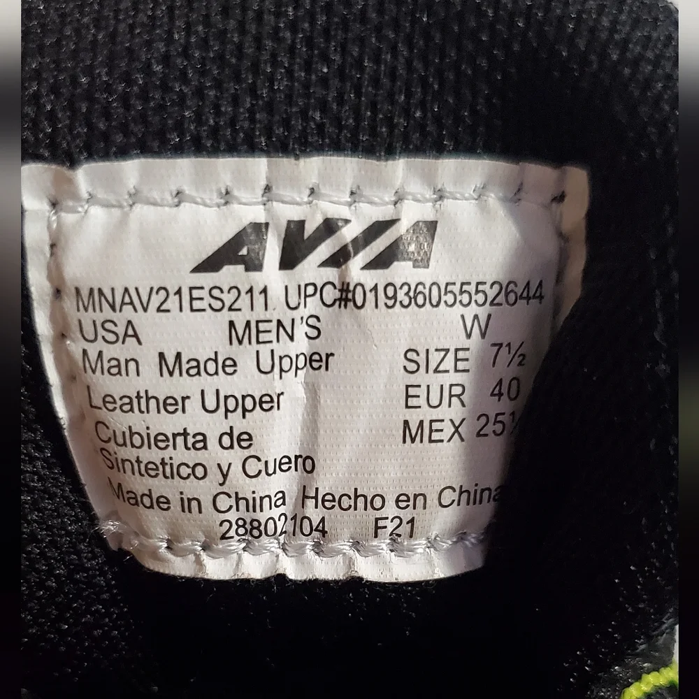Avia Memory Foam Mens Size 7.5  Gray Black Neon Green Walking Shoes